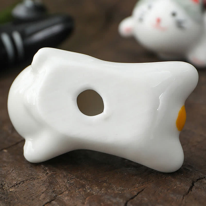 Buddha Stones Hand-Painted Small Cute Cat Ceramic Chopstick Holder - image 6