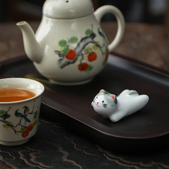 Buddha Stones Hand-Painted Small Cute Cat Ceramic Chopstick Holder - image 3