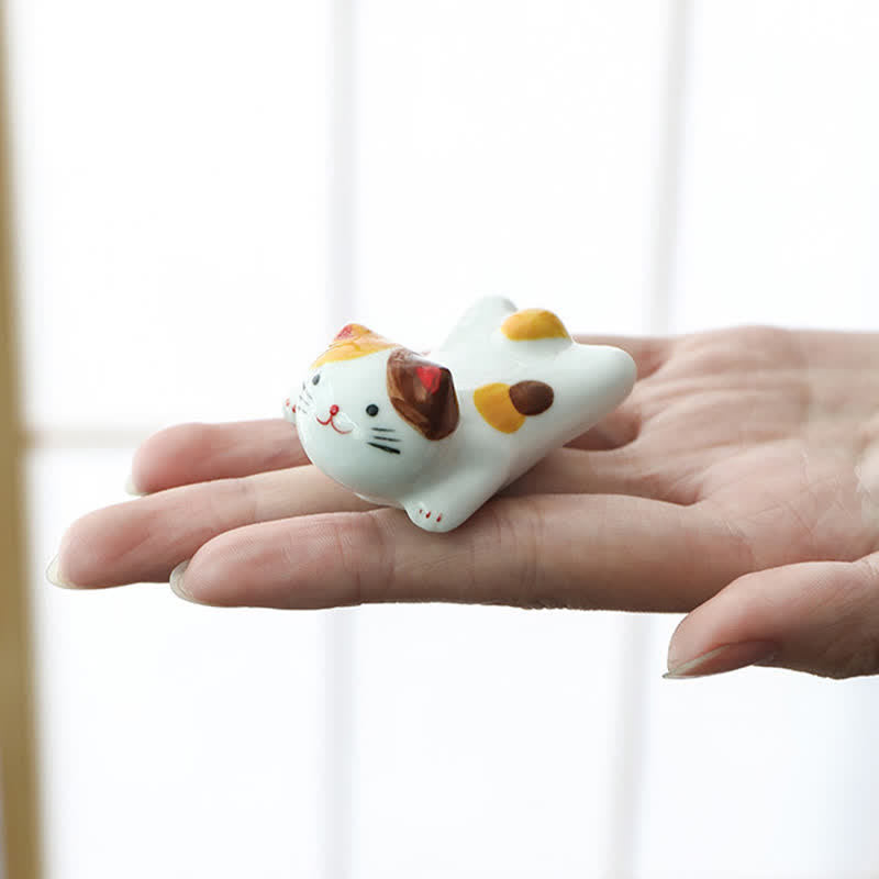 Buddha Stones Hand-Painted Small Cute Cat Ceramic Chopstick Holder - image 8