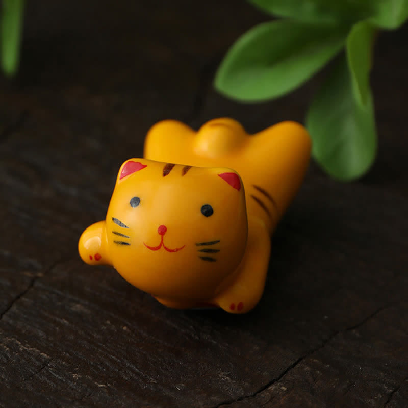 Buddha Stones Hand-Painted Small Cute Cat Ceramic Chopstick Holder - image 11