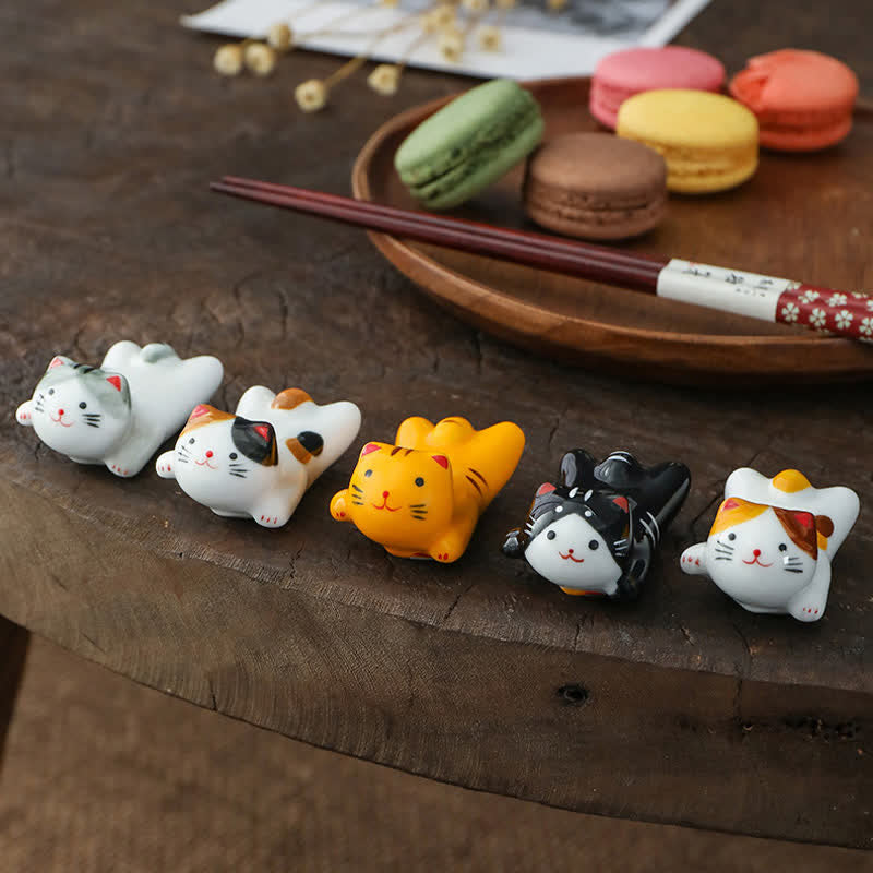Buddha Stones Hand-Painted Small Cute Cat Ceramic Chopstick Holder - image 14