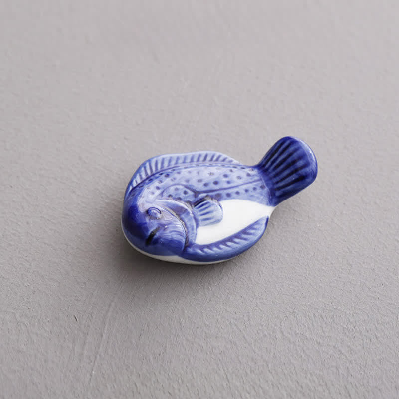 Buddha Stones Blue and White Green Ceramic Fish Chopstick Holder - Blue Tilapia Approx. 6.2 × 4.0 × 1.5 cm - Ceramic - image 8