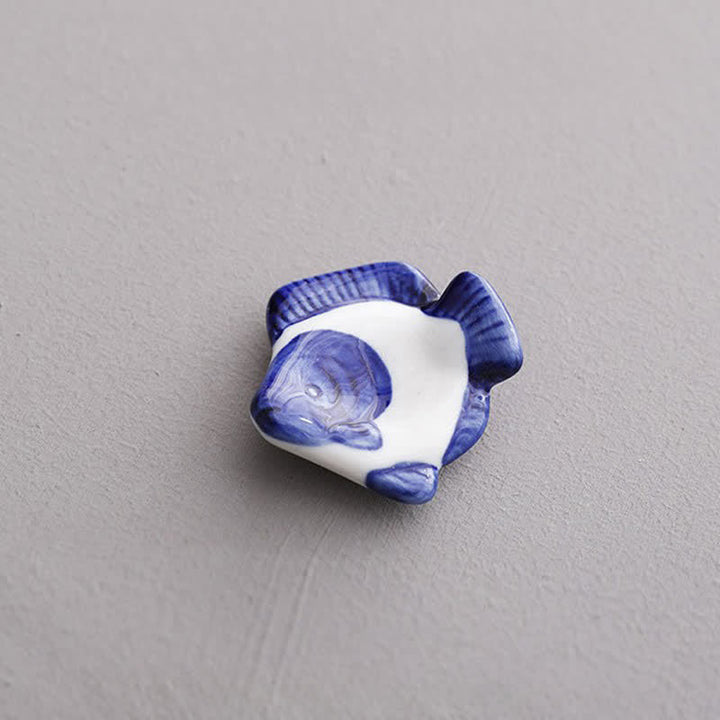 Buddha Stones Blue and White Green Ceramic Fish Chopstick Holder - Turbot Approx. 5.2 × 5.2 × 2.0 cm - Ceramic - image 9