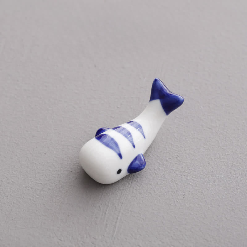 Buddha Stones Blue and White Green Ceramic Fish Chopstick Holder - Whale Approx. 5.3 × 3.0 × 2.2 cm - Ceramic - image 10