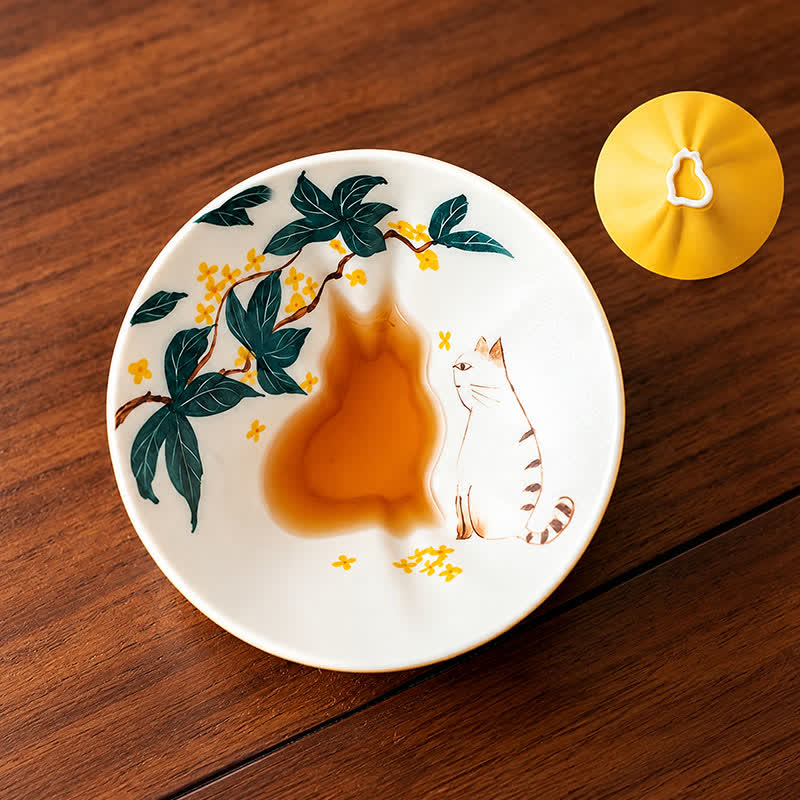 Buddha Stones Hand-Painted Cat Pattern Floral Ceramic Tea Cup 30 ml - Cat Napping in Osmanthus Season - Approx. 30 ml - image 17