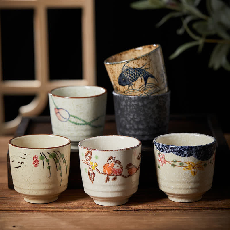 Buddha Stones Hand-Painted Lotus Flower Bird Koi Fish Willow Pattern Purity Ceramic Tea Cup 150 ml - image 0