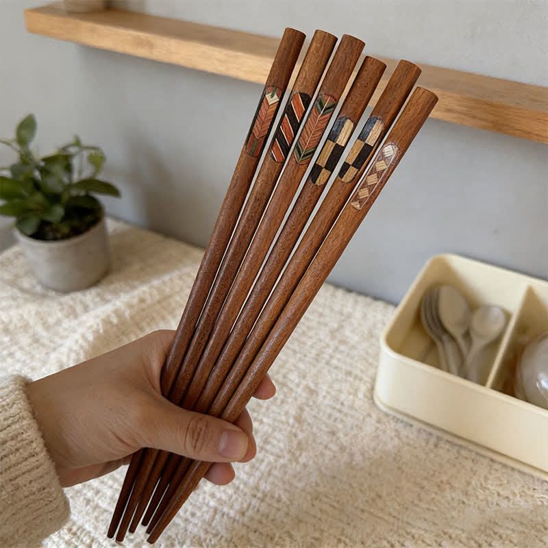 Buddha Stones Wenge Wood Retro Geometric Inlaid Japanese Style Grounding Chopsticks - image 10