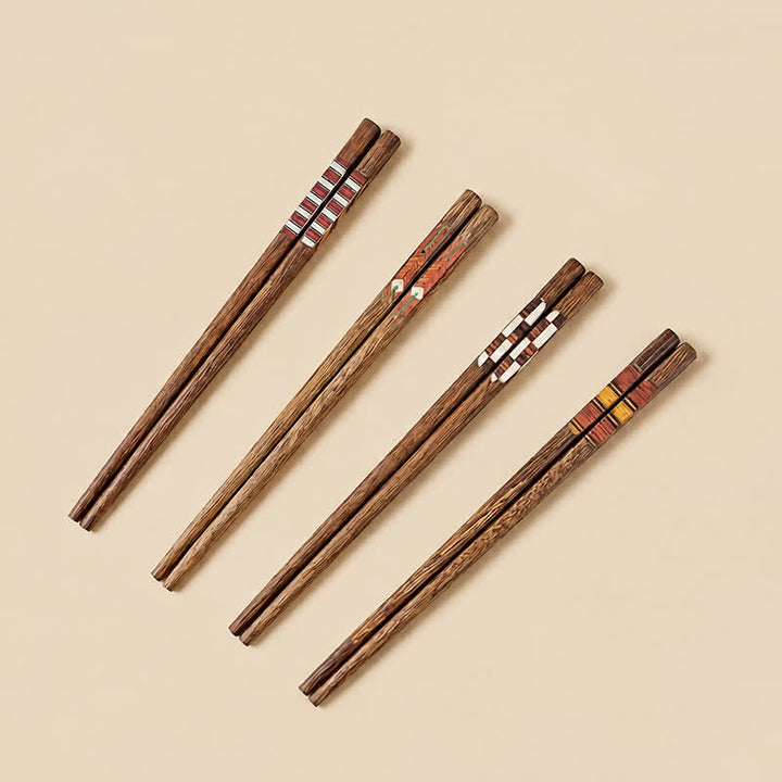 Buddha Stones Wenge Wood Retro Geometric Inlaid Japanese Style Grounding Chopsticks - image 15