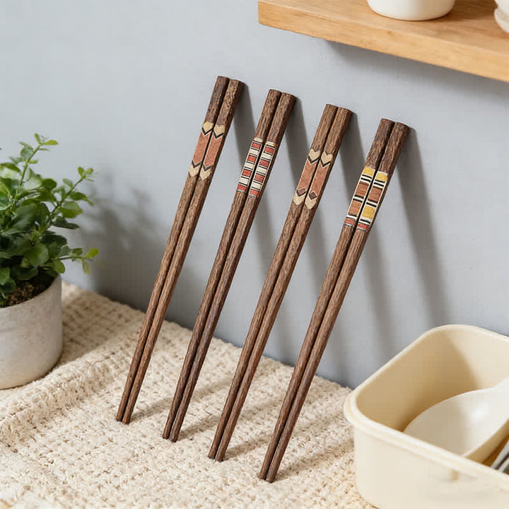 Buddha Stones Wenge Wood Retro Geometric Inlaid Japanese Style Grounding Chopsticks - image 9