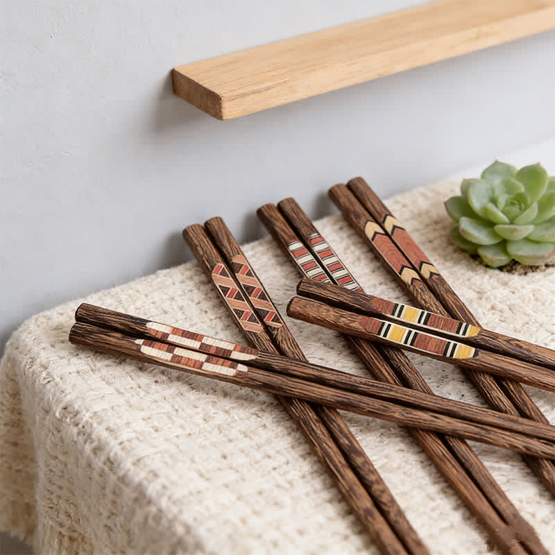 Buddha Stones Wenge Wood Retro Geometric Inlaid Japanese Style Grounding Chopsticks - image 12