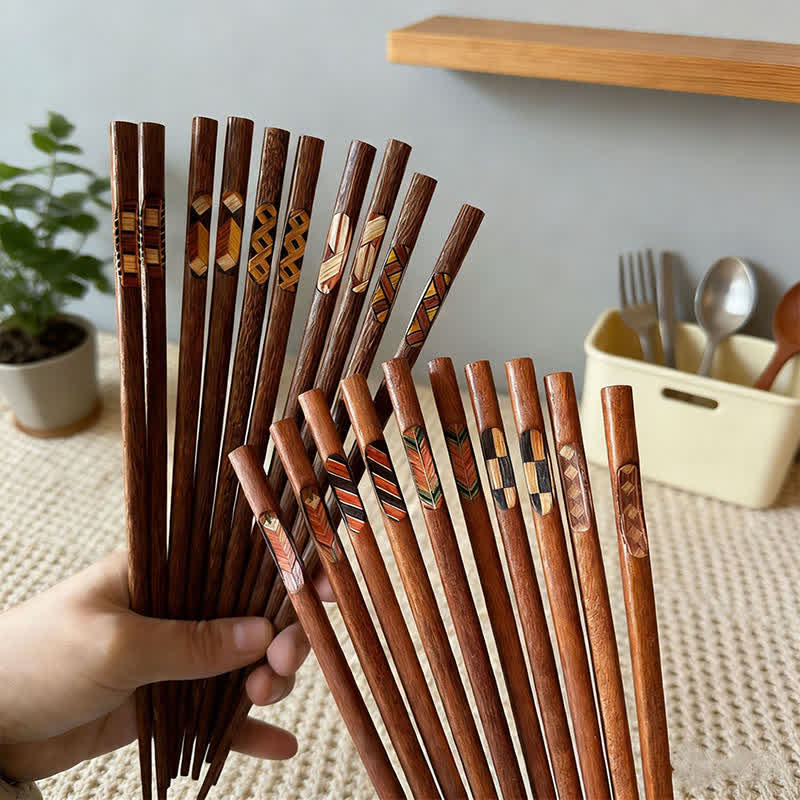 Buddha Stones Wenge Wood Retro Geometric Inlaid Japanese Style Grounding Chopsticks - image 11