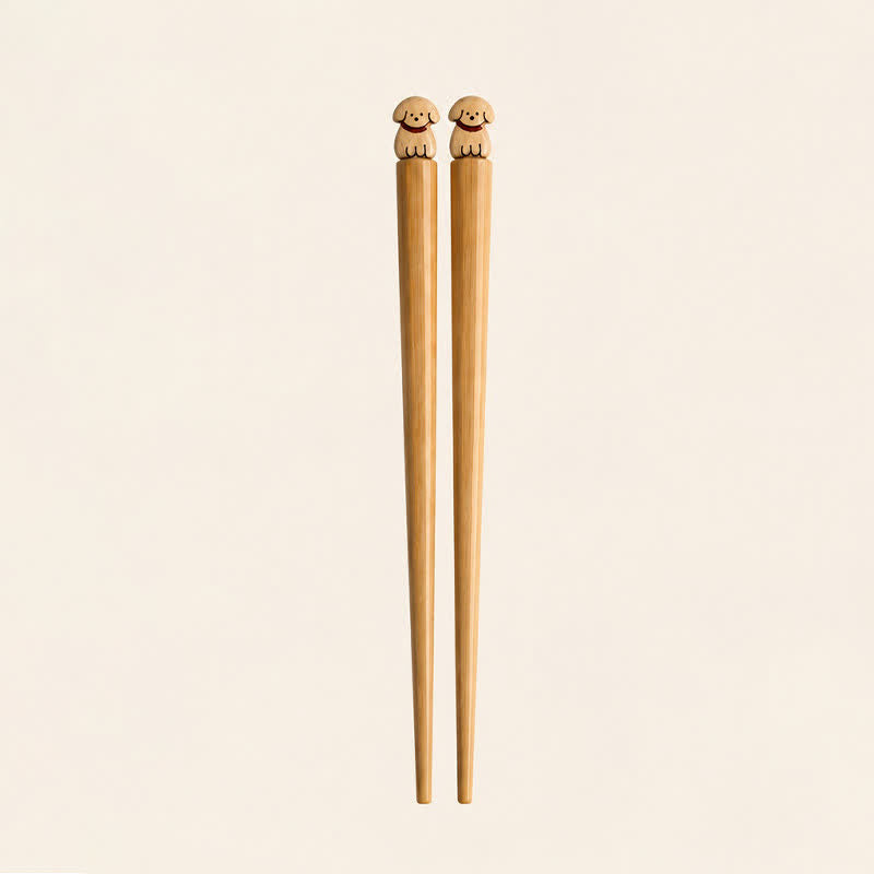 Buddha Stones Japanese Style Puppy Dog Cat Bamboo Wood Chopsticks - Dog-Bamboo Chopsticks - 2 Pairs Set (One Pcs For Each Pattern) - image 2