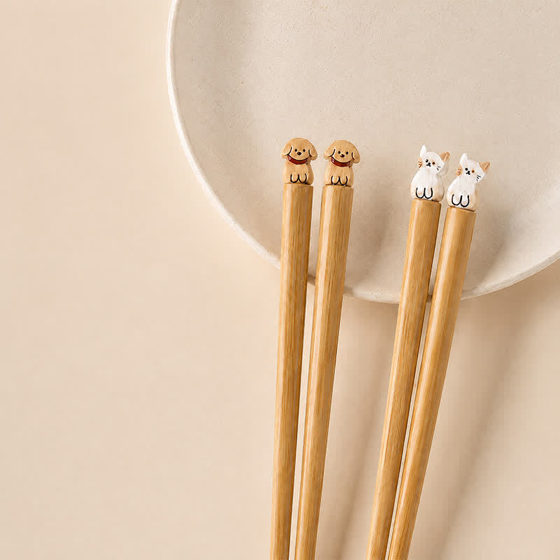 Buddha Stones Japanese Style Puppy Dog Cat Bamboo Wood Chopsticks - Dog and Cat-Bamboo Chopsticks - 2 Pairs Set (One Pcs For Each Pattern) - image 7