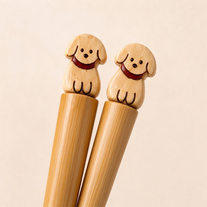 Buddha Stones Japanese Style Puppy Dog Cat Bamboo Wood Chopsticks - image 3