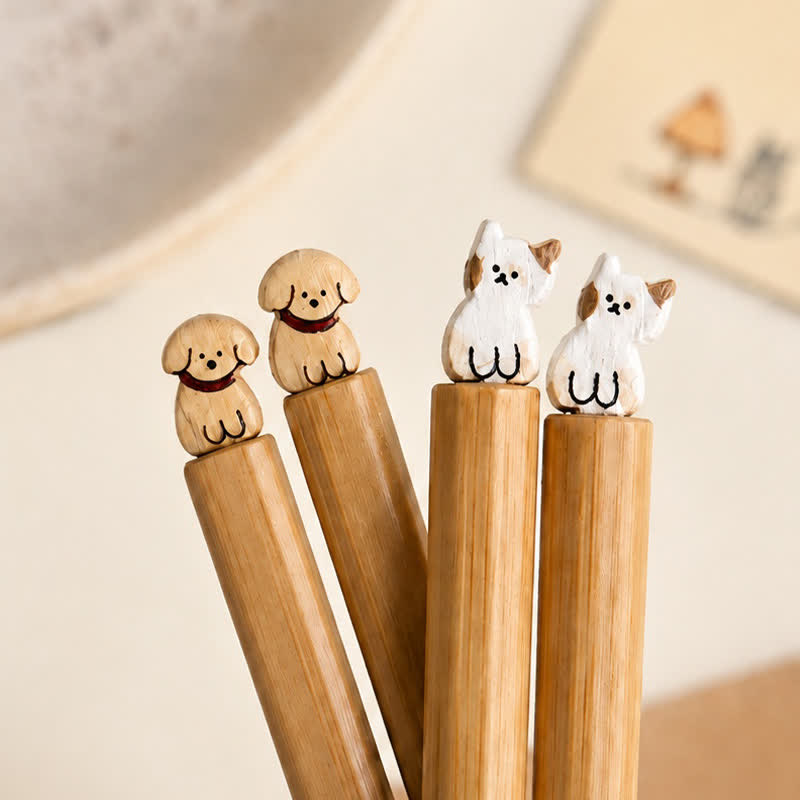 Buddha Stones Japanese Style Puppy Dog Cat Bamboo Wood Chopsticks - image 10