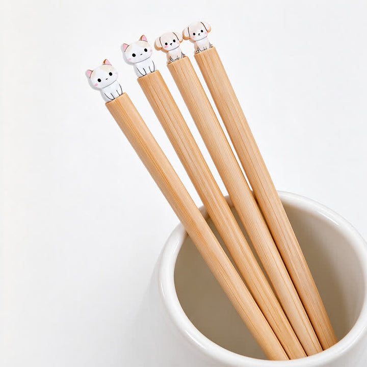 Buddha Stones Japanese Style Puppy Dog Cat Bamboo Wood Chopsticks - image 26