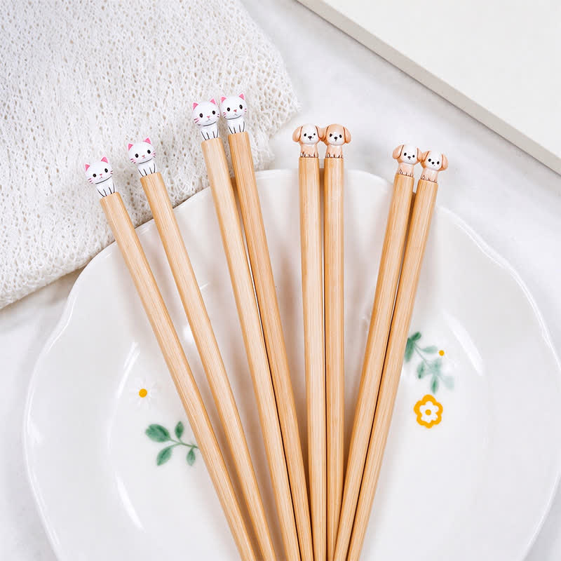 Buddha Stones Japanese Style Puppy Dog Cat Bamboo Wood Chopsticks - image 23