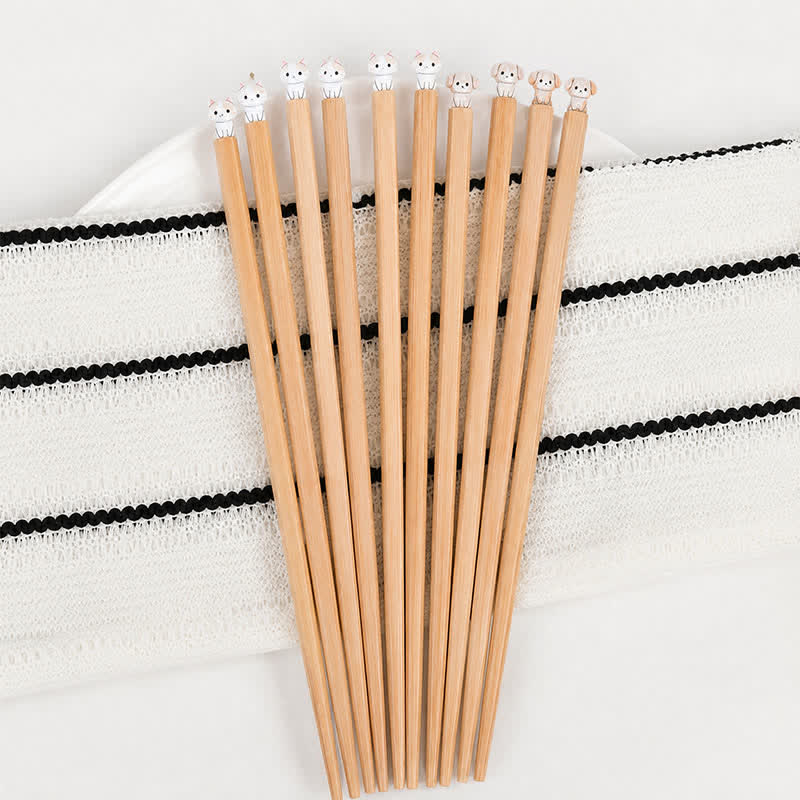 Buddha Stones Japanese Style Puppy Dog Cat Bamboo Wood Chopsticks - image 21