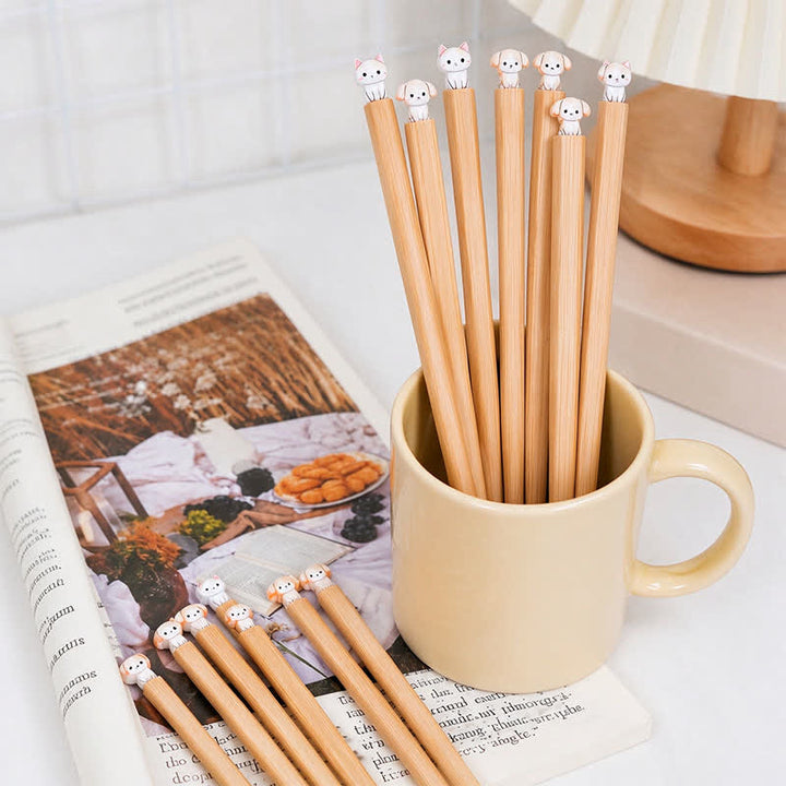 Buddha Stones Japanese Style Puppy Dog Cat Bamboo Wood Chopsticks - image 17
