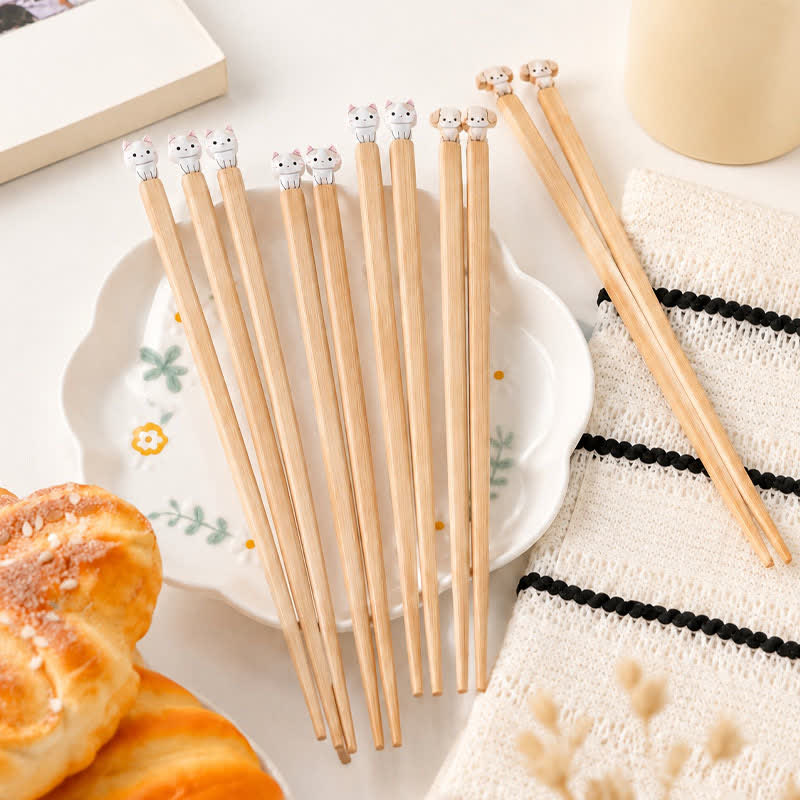 Buddha Stones Japanese Style Puppy Dog Cat Bamboo Wood Chopsticks - image 22