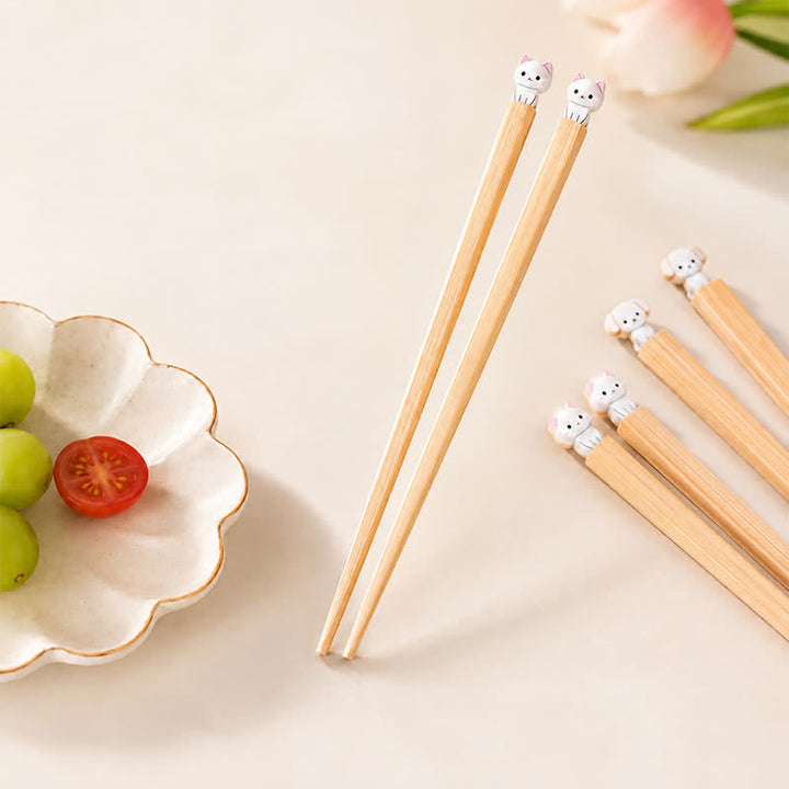 Buddha Stones Japanese Style Puppy Dog Cat Bamboo Wood Chopsticks - image 15