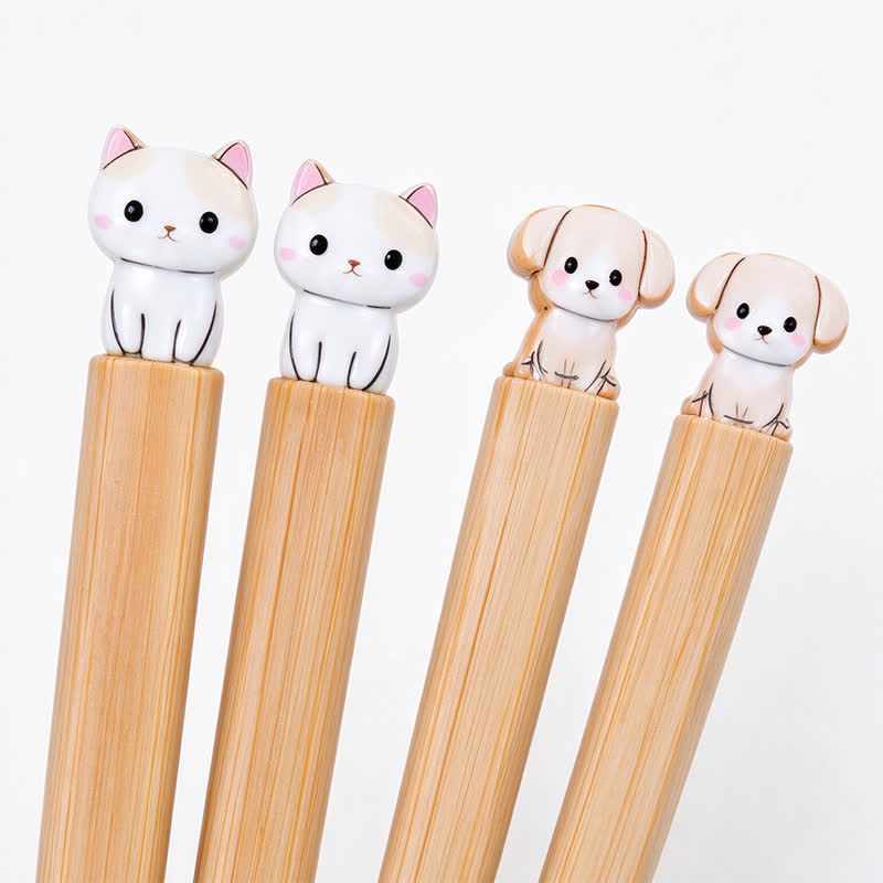 Buddha Stones Japanese Style Puppy Dog Cat Bamboo Wood Chopsticks - Dog and Cat-Wood Chopsticks - 2 Pairs Set (One Pcs For Each Pattern) - image 25