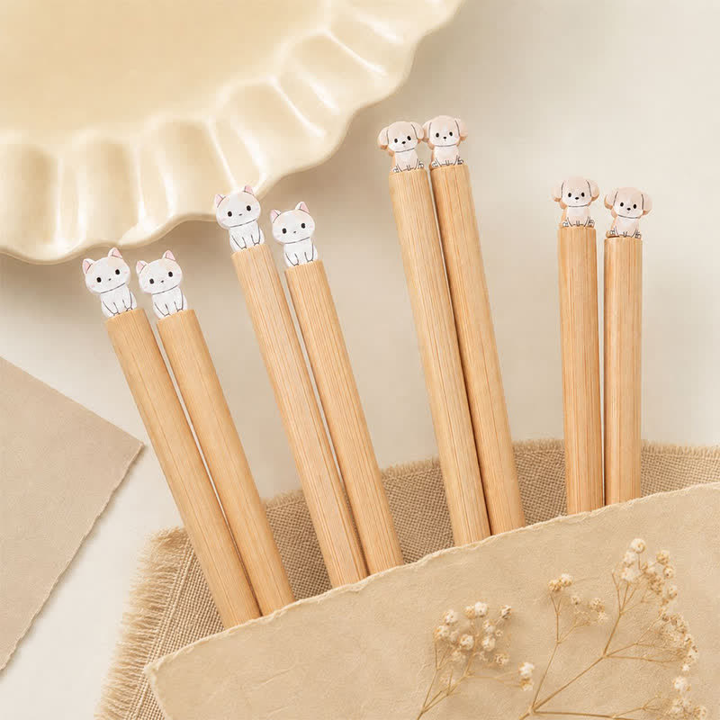 Buddha Stones Japanese Style Puppy Dog Cat Bamboo Wood Chopsticks - image 20