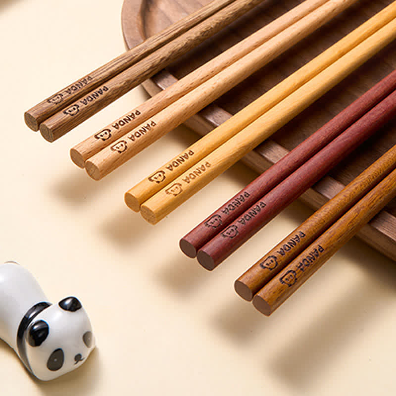 Buddha Stones Wenge Wood Red Sandalwood Grounding Panda Family Set Chopsticks - image 0