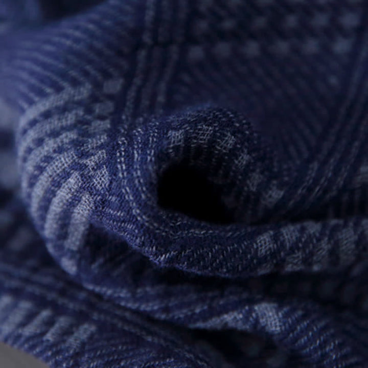 Buddha Stones Spring Fall Deep Blue Geometric Fringed Men's Scarf - image 5