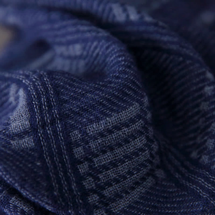 Buddha Stones Spring Fall Deep Blue Geometric Fringed Men's Scarf - image 4