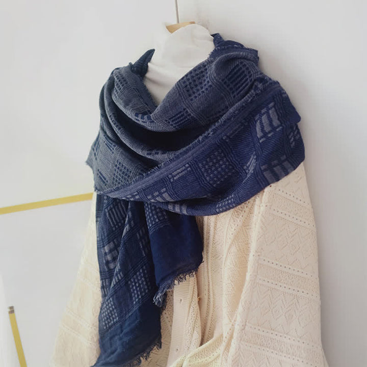 Buddha Stones Spring Fall Deep Blue Geometric Fringed Men's Scarf - image 7