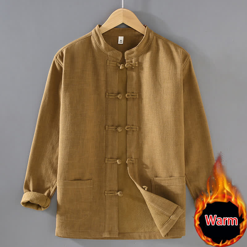 Buddha Stones Fall Winter Casual Tang Style Mandarin Collar Solid Ramie Men's Jacket With Pockets - Peru - US/UK/AU42，EU52 (3XL) - image 4
