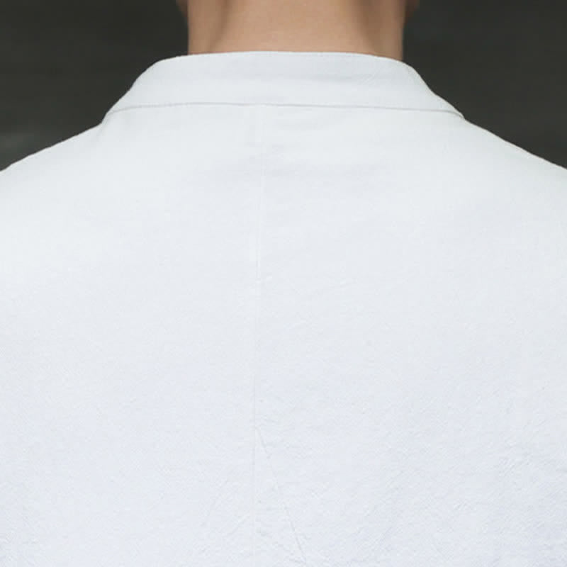 Buddha Stones Spring Tang Style Minimalist Frog Button Solid Men's Long Sleeve Shirts - image 10