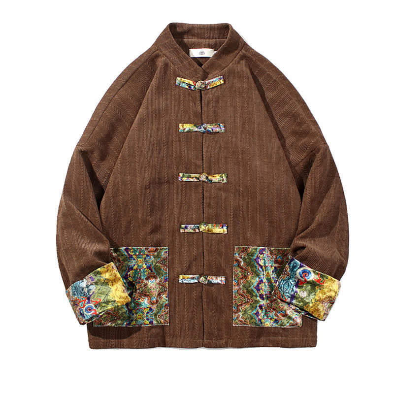 Buddha Stones Fall Winter Casual Tang Style Frog Button Solid Men's Jacket With Colorful Pockets - image 12