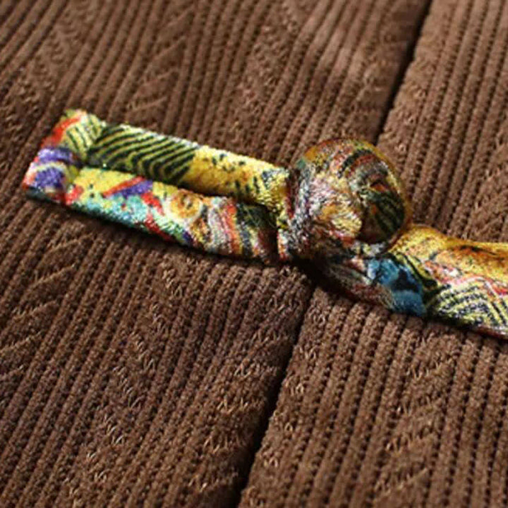 Buddha Stones Fall Winter Casual Tang Style Frog Button Solid Men's Jacket With Colorful Pockets - image 14