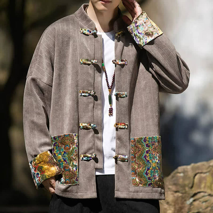 Buddha Stones Fall Winter Casual Tang Style Frog Button Solid Men's Jacket With Colorful Pockets - image 18