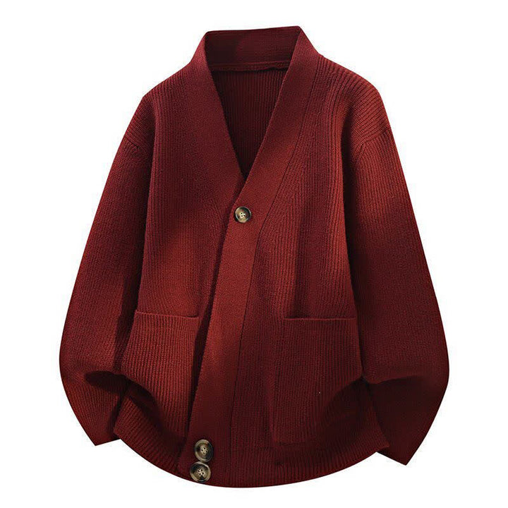 Buddha Stones Fall Winter Casual Button-Up Solid Knit Cardigan Men's Knitwear With Pockets - Maroon - US/UK/AU42，EU52 (3XL) - image 14