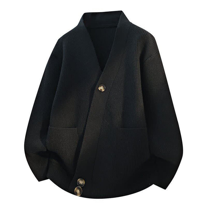 Buddha Stones Fall Winter Casual Button-Up Solid Knit Cardigan Men's Knitwear With Pockets - Black - US/UK/AU42，EU52 (3XL) - image 12