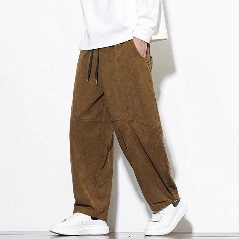 Buddha Stones Fall Classic Simple Drawstring Solid Ankle Pants Corduroy Men's Tapered Pants With Pocket - image 5