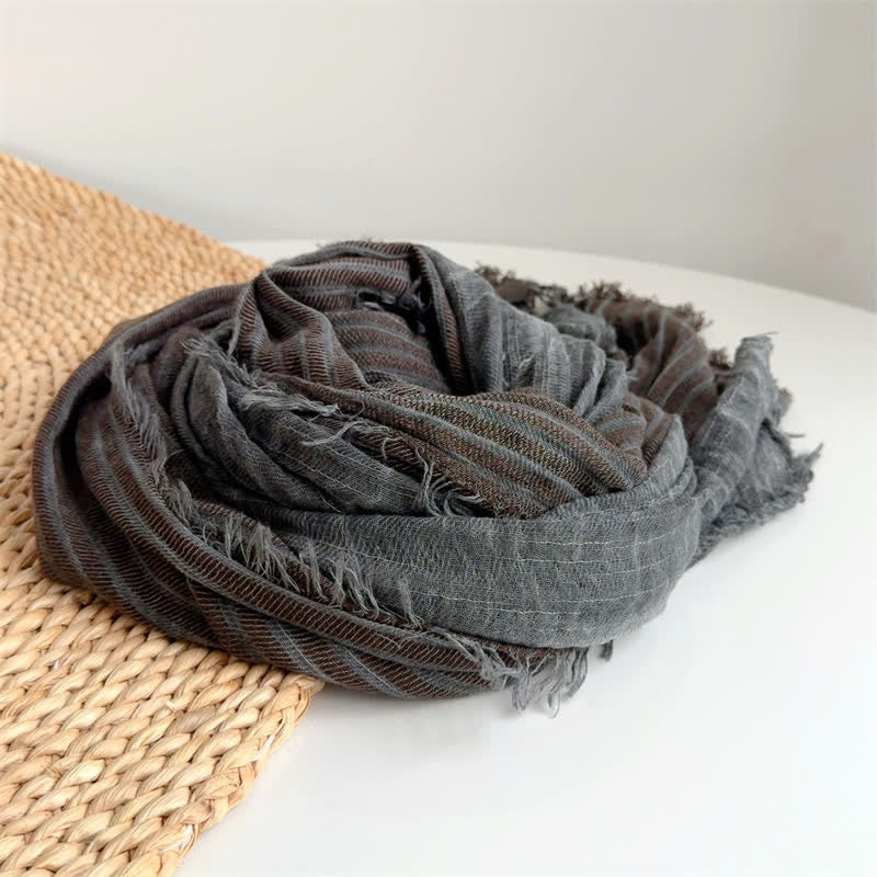 Buddha Stones Fall Winter Vertical Stripes Tassel Textured Women's Scarf - image 7
