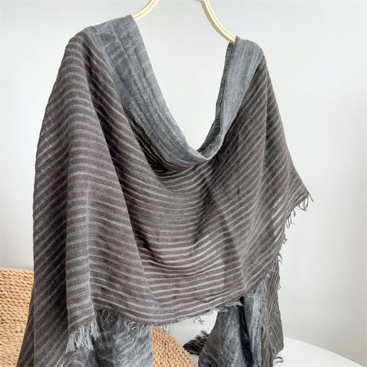 Buddha Stones Fall Winter Vertical Stripes Tassel Textured Women's Scarf - image 5