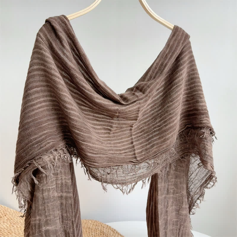 Buddha Stones Fall Winter Vertical Stripes Tassel Textured Women's Scarf - image 13