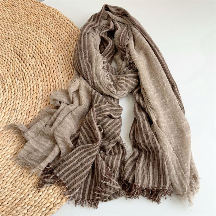 Buddha Stones Fall Winter Vertical Stripes Tassel Textured Women's Scarf - Coffee - image 8