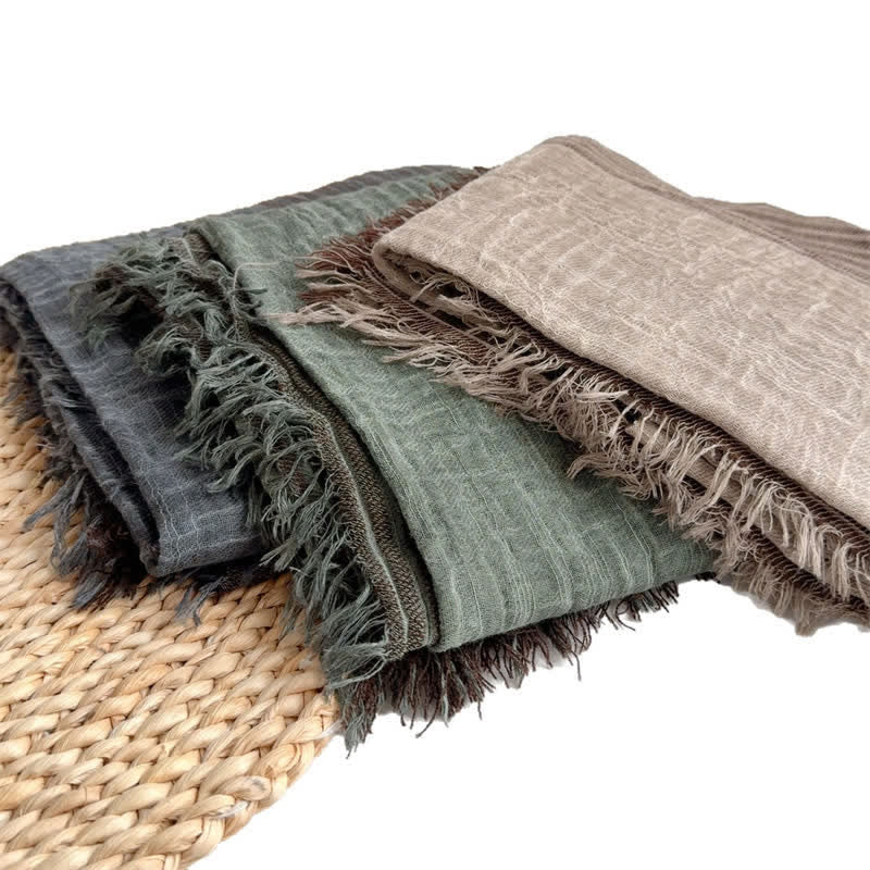Buddha Stones Fall Winter Vertical Stripes Tassel Textured Women's Scarf - image 19