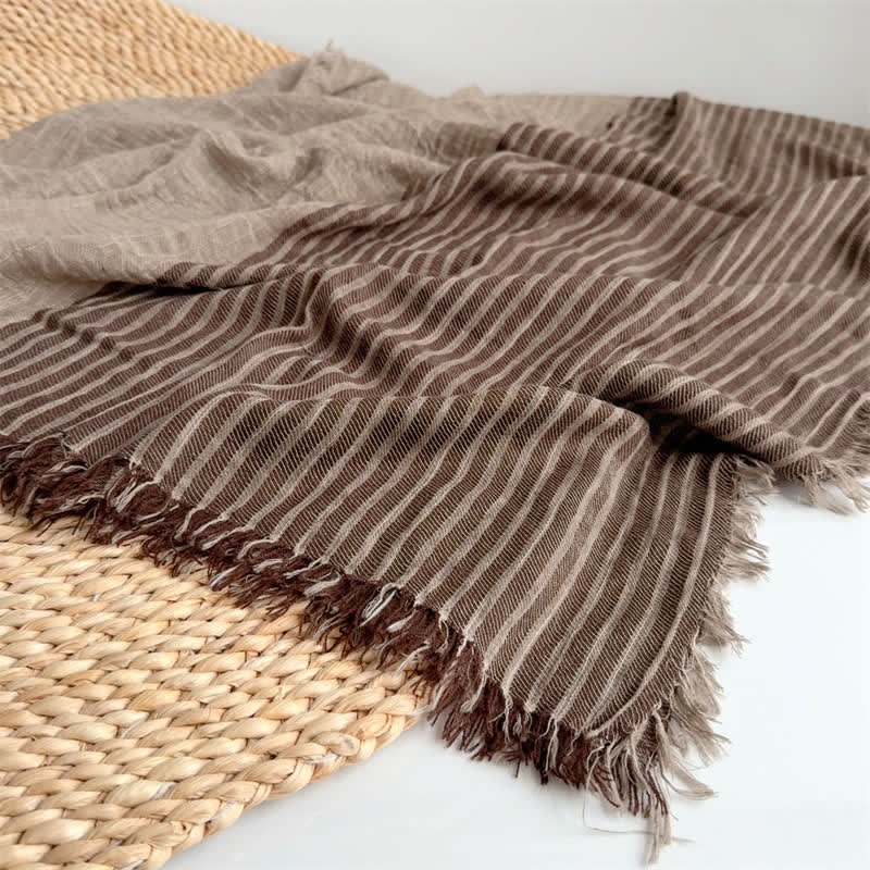 Buddha Stones Fall Winter Vertical Stripes Tassel Textured Women's Scarf - image 10