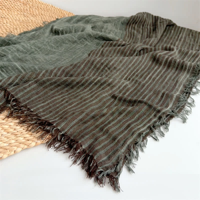 Buddha Stones Fall Winter Vertical Stripes Tassel Textured Women's Scarf - image 2