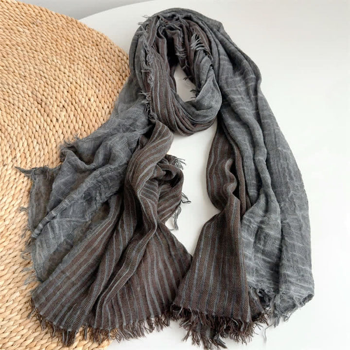 Buddha Stones Fall Winter Vertical Stripes Tassel Textured Women's Scarf - Dark Gray - image 4