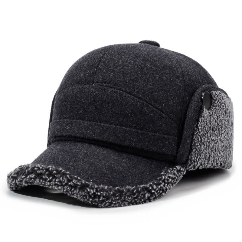 Buddha Stones Winter Plush Trim Earflap Baseball Style Men's Hat - Gray - Head Circumference Approx. 58 cm - image 0