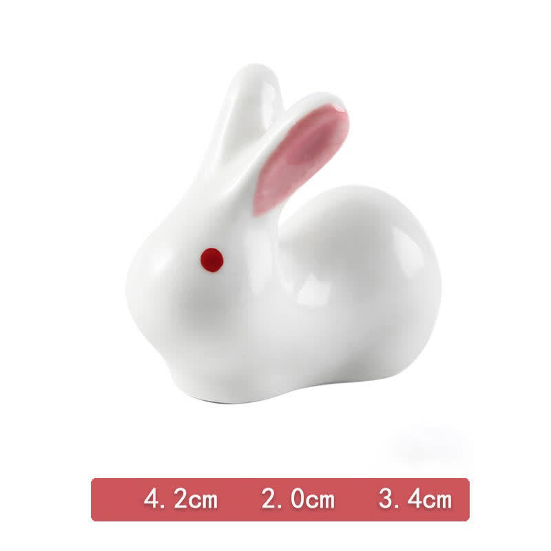 Buddha Stones Small Ceramic Rabbit Design Chopstick Holder - Pink-Eared White Rabbit Approx. 2 × 4.2 × 3.4 cm - Ceramic - image 1