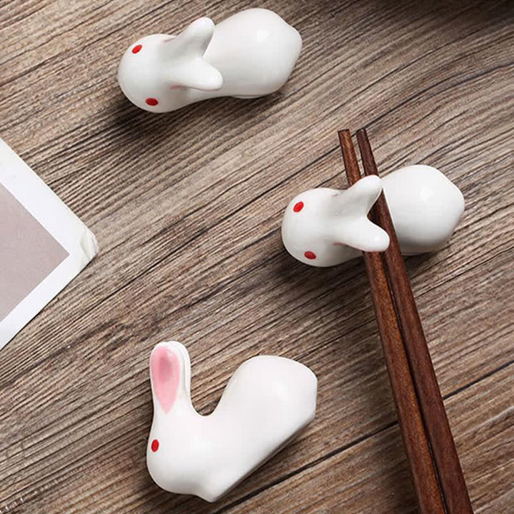 Buddha Stones Small Ceramic Rabbit Design Chopstick Holder - image 5